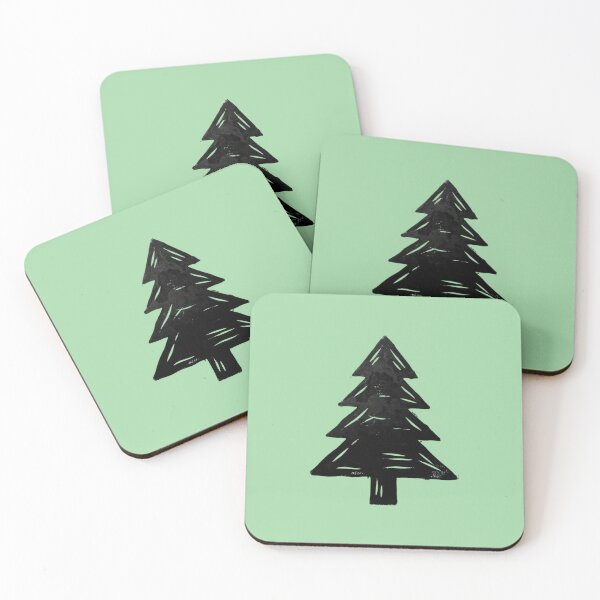 Item preview, bold linocut woodcut illustration of a single pine tree designed and sold by 123ks.
