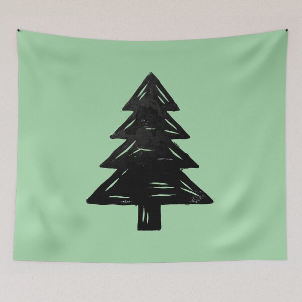Item preview, bold linocut woodcut illustration of a single pine tree designed and sold by 123ks.