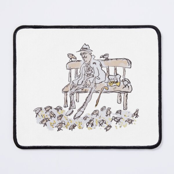 Item preview, man sitting on bench feeding birds designed and sold by Inky Fingers Illustrations.