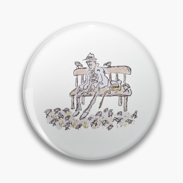 Item preview, man sitting on bench feeding birds designed and sold by Inky Fingers Illustrations.