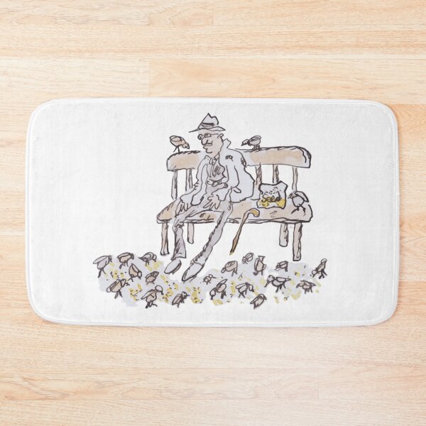 Item preview, man sitting on bench feeding birds designed and sold by Inky Fingers Illustrations.