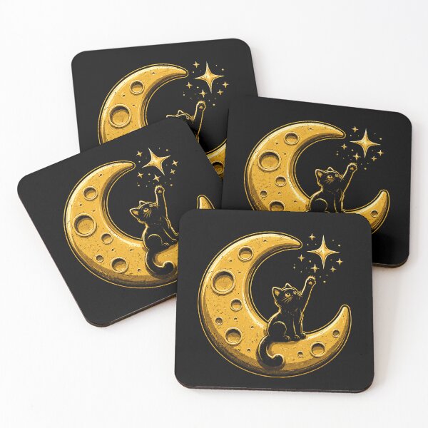 Item preview, Playful cat reaching for stars on a crescent moon designed and sold by rafaeltto.
