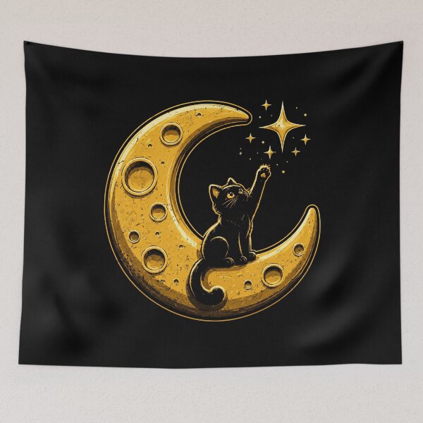 Item preview, Playful cat reaching for stars on a crescent moon designed and sold by rafaeltto.