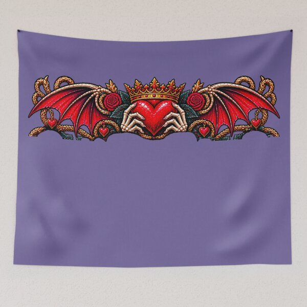 Item preview, DARK LOVE ❤️ - MONSTER ROMANCE COLLETION - SKELETON LOVE - CROWNED HEART HANDS BLOOD RED ROSES & BAT / DRAGON WINGS v3 designed and sold by WheelieGdArt.