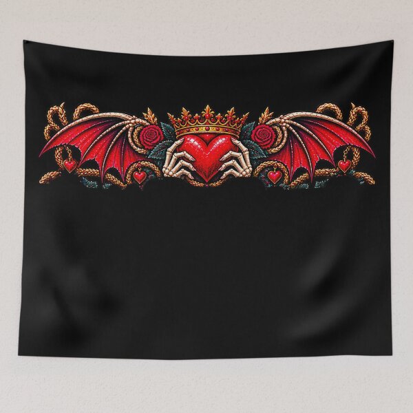 Item preview, DARK LOVE ❤️ - MONSTER ROMANCE COLLETION - SKELETON LOVE - CROWNED HEART HANDS BLOOD RED ROSES & BAT / DRAGON WINGS v2 designed and sold by WheelieGdArt.