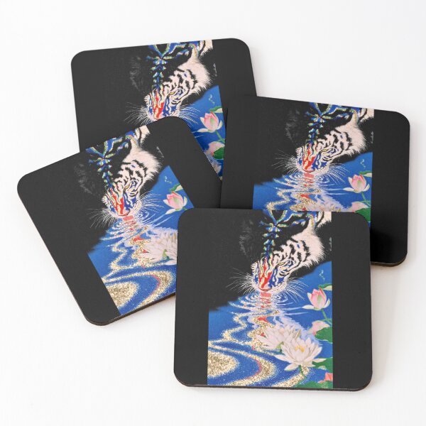 Item preview, Psychedelic Tiger Drinking Water Japanese Neon Ukiyo-e Art designed and sold by Alba Forjanívea.