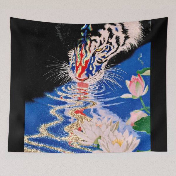 Item preview, Psychedelic Tiger Drinking Water Japanese Neon Ukiyo-e Art designed and sold by Alba Forjanívea.