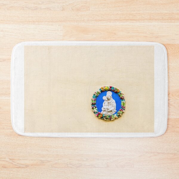 Item preview, Madonna and Child Ceramic Plaque on Pastel Wall with Decorative Floral Wreath Religious Icon designed and sold by Nmallia.