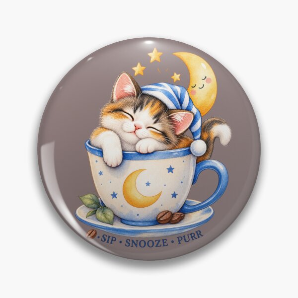 Item preview, Sip Snooze Purr - Cute Sleepy Watercolor Kitten in Coffee Cup designed and sold by HOUSE OF TIST.