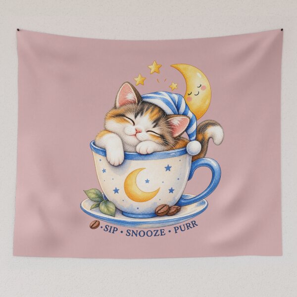 Item preview, Sip Snooze Purr - Cute Sleepy Watercolor Kitten in Coffee Cup designed and sold by HOUSE OF TIST.