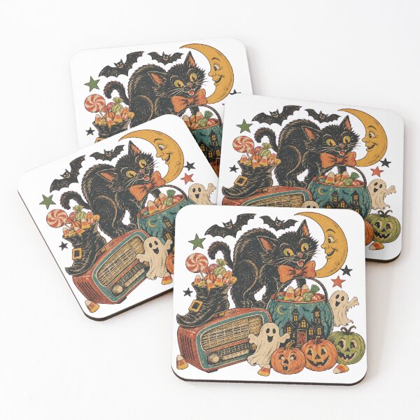 Item preview, Retro Halloween Black Cat, Ghosts, Pumpkins, Candy and Vintage Radio Collage designed and sold by SezzyDesigns.