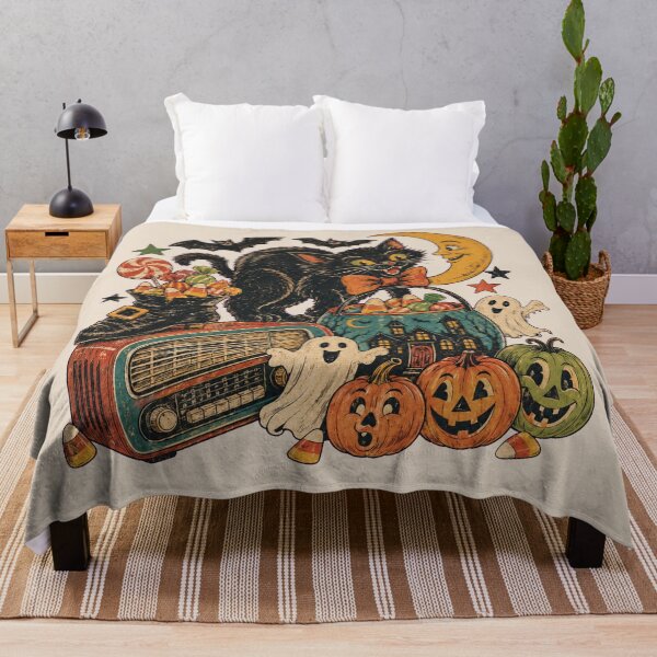 Item preview, Retro Halloween Black Cat, Ghosts, Pumpkins, Candy and Vintage Radio Collage designed and sold by SezzyDesigns.
