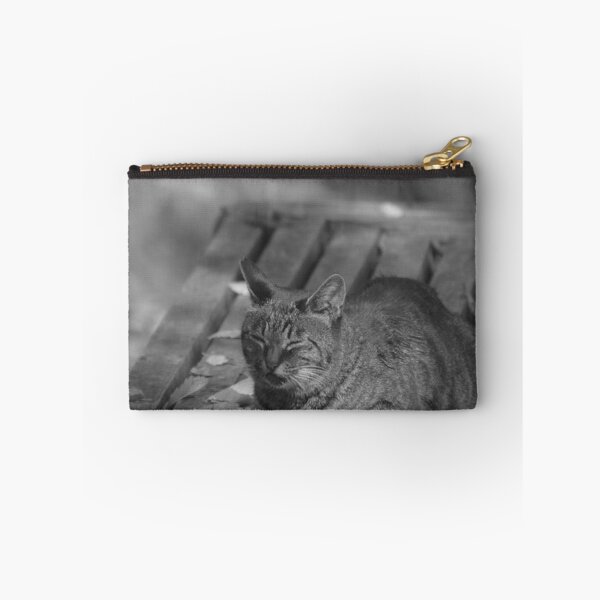 Item preview, Cozy Tabby Cat Napping on Fall Leaf Bench designed and sold by EssaVernice.