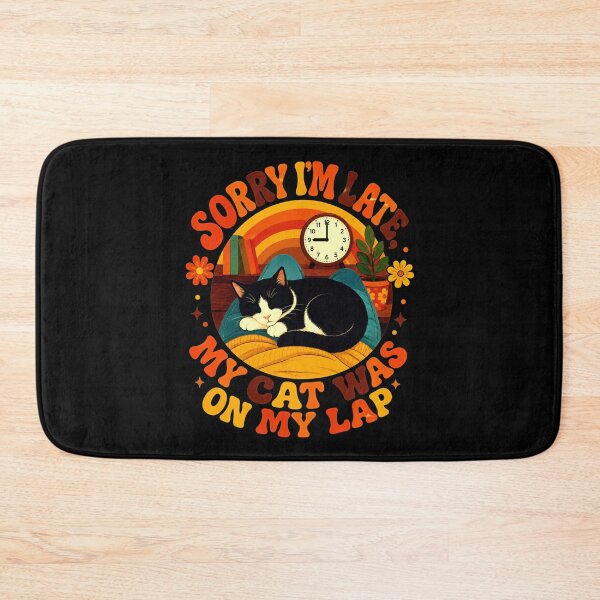 Item preview, Sorry I'm Late My Cat Was on My Lap Funny Cat Quote Retro 70s designed and sold by Retro Whiskers.