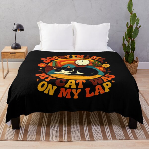 Item preview, Sorry I'm Late My Cat Was on My Lap Funny Cat Quote Retro 70s designed and sold by Retro Whiskers.