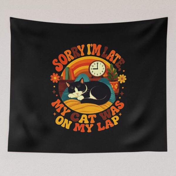 Item preview, Sorry I'm Late My Cat Was on My Lap Funny Cat Quote Retro 70s designed and sold by Retro Whiskers.