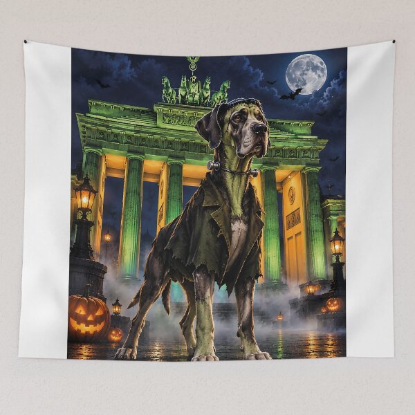 Item preview, Frankenstein's Great Dane at the Brandenburg Gate at night designed and sold by Nomad-Paws.