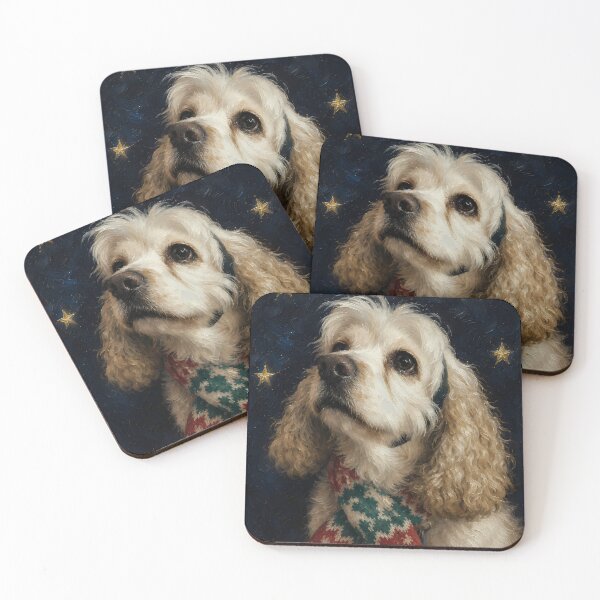 Item preview, Cocker Spaniel in Christmas Scarf Starry Night Painting designed and sold by SellingWSarah17.
