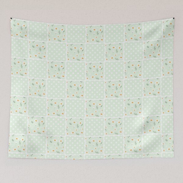 Item preview, Soft Mint White Daisy Floral & Polka Dot Grid Pattern designed and sold by SmallDart Creations.