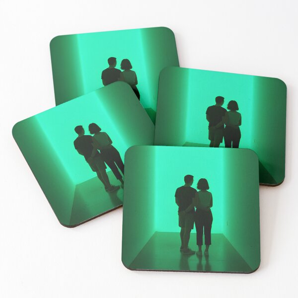 Item preview, Green Neon Corridor Couple Silhouette Aesthetic Photography Print designed and sold by mijaczeek.