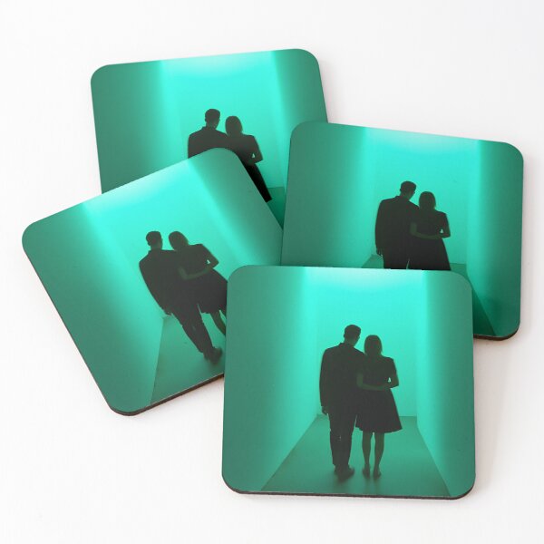 Item preview, Green Neon Corridor Couple Silhouette Aesthetic Photography Print designed and sold by mijaczeek.