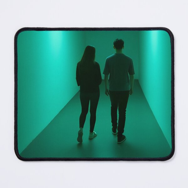 Item preview, Green Neon Corridor Couple Silhouette Aesthetic Photography Print designed and sold by mijaczeek.