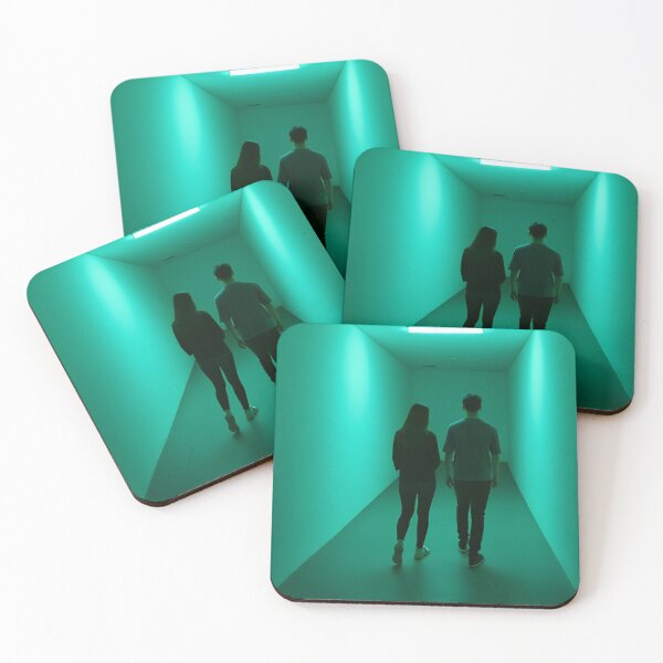 Item preview, Green Neon Corridor Couple Silhouette Aesthetic Photography Print designed and sold by mijaczeek.