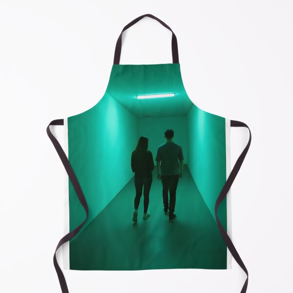 Item preview, Green Neon Corridor Couple Silhouette Aesthetic Photography Print designed and sold by mijaczeek.