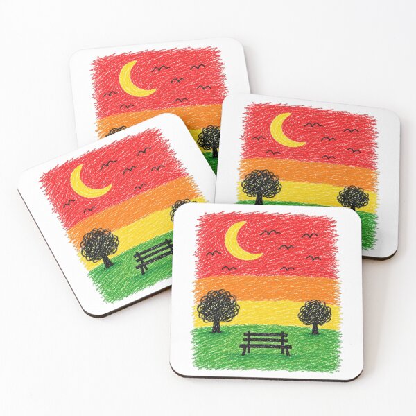 Item preview, Crayon Sunset Park Bench Landscape designed and sold by Meemana.
