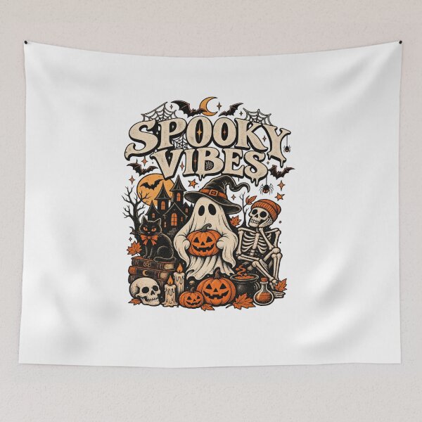 Item preview, Halloween Ghost , Spooky Vibes Tee, Vintage Skeleton Pumpkin  designed and sold by pixelartshop4r.