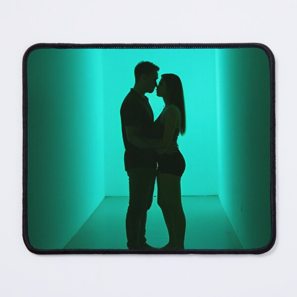 Item preview, Green Neon Corridor Couple Silhouette Aesthetic Photography Print designed and sold by mijaczeek.