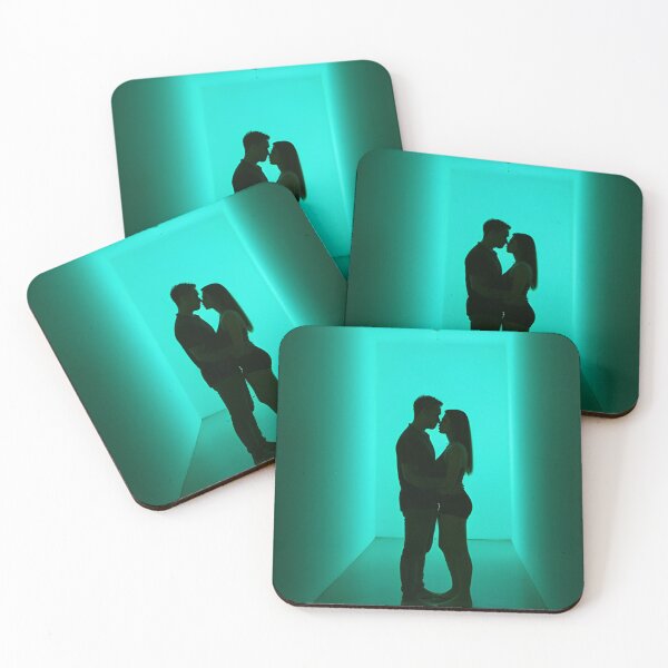 Item preview, Green Neon Corridor Couple Silhouette Aesthetic Photography Print designed and sold by mijaczeek.