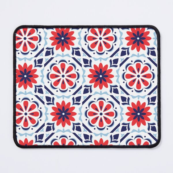 Item preview, Mediterranean Escape Red & Blue Majolica Tile Pattern designed and sold by ElineStudio.
