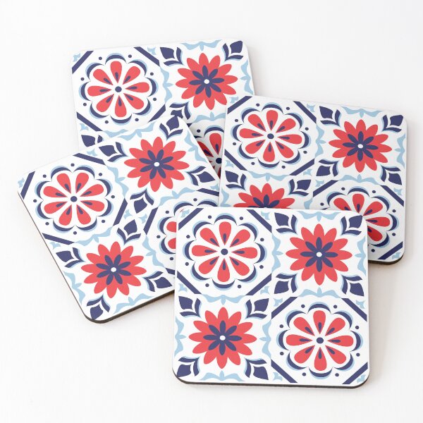 Item preview, Mediterranean Escape Red & Blue Majolica Tile Pattern designed and sold by ElineStudio.