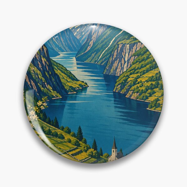 Item preview, Aurlandsfjord Norway Retro Outdoors Art designed and sold by VisualArtsOasis.