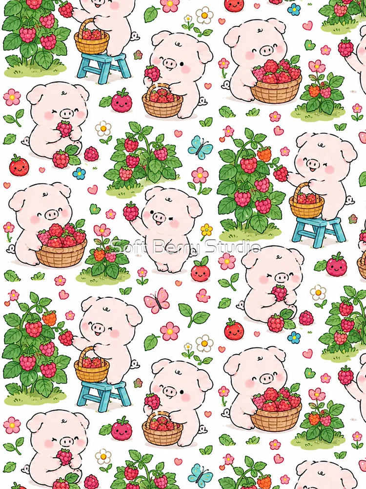 Thumbnail 4 of 4, iPhone Case, Piggy Raspberry Garden Pattern designed and sold by Soft Berry Studio.