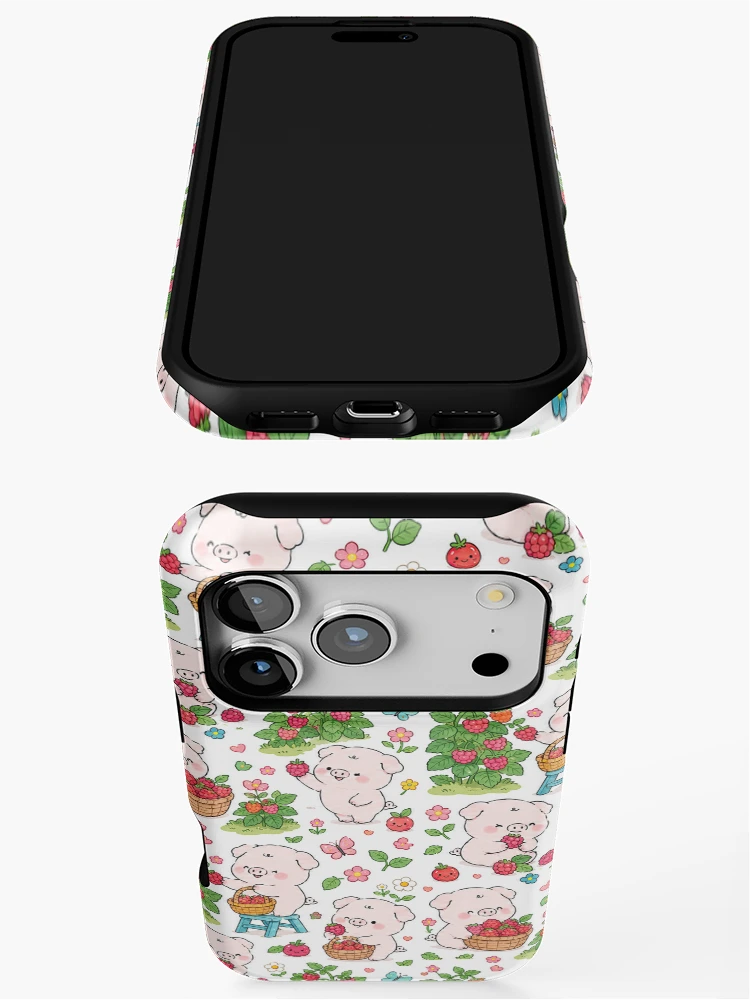 Thumbnail 3 of 4, iPhone Case, Piggy Raspberry Garden Pattern designed and sold by Soft Berry Studio.