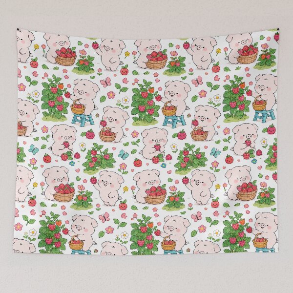 Item preview, Piggy Raspberry Garden Pattern designed and sold by Soft Berry Studio.