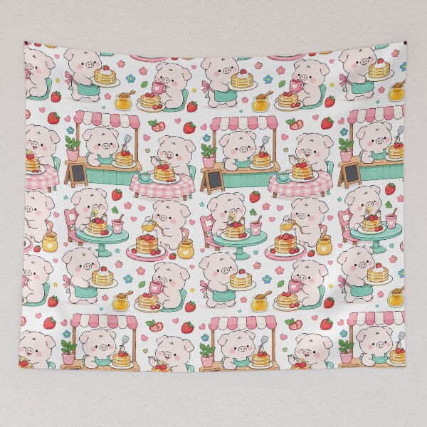 Item preview, Piggy Pancake Café Pattern designed and sold by Soft Berry Studio.
