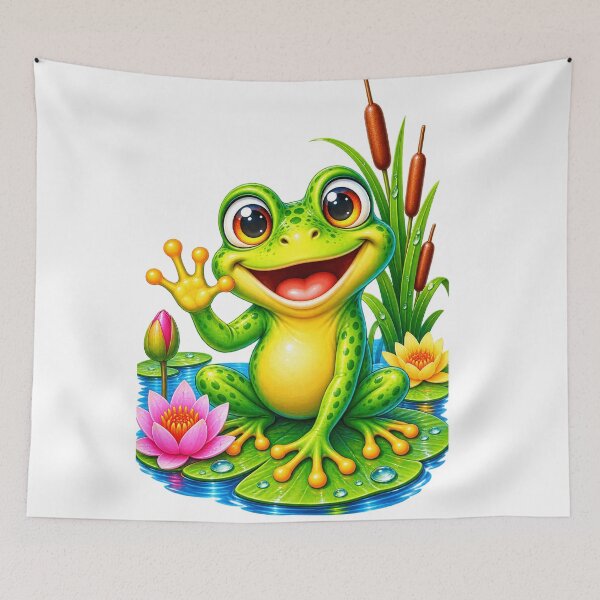 Aperçu de l'œuvre Adorable grenouille verte pour enfants | Jardin d'eau fantaisiste et nature créée et vendue par CzipipitoStudio.