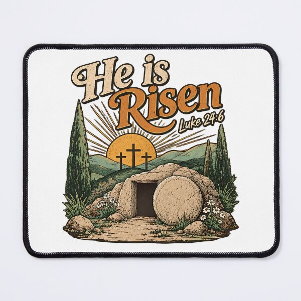 Item preview, He Is Risen Christian Resurrection Empty Tomb Luke 24:6 Bible Verse Cross Design designed and sold by LandFinStudio.