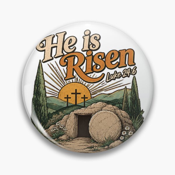 Item preview, He Is Risen Christian Resurrection Empty Tomb Luke 24:6 Bible Verse Cross Design designed and sold by LandFinStudio.
