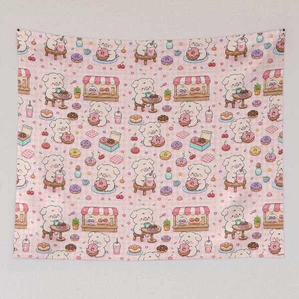Item preview, Piggy Donut Café Pattern designed and sold by Soft Berry Studio.
