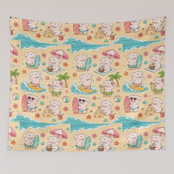 Item preview, Piggy Beach Surf Pattern designed and sold by Soft Berry Studio.