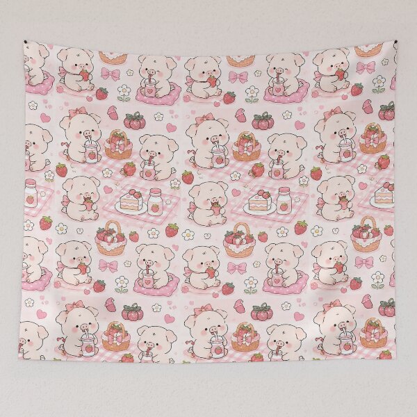 Item preview, Piggy Strawberry Picnic Pattern designed and sold by Soft Berry Studio.