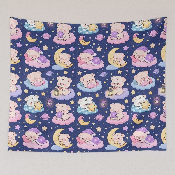 Item preview, Piggy Dreamy Night Pattern designed and sold by Soft Berry Studio.
