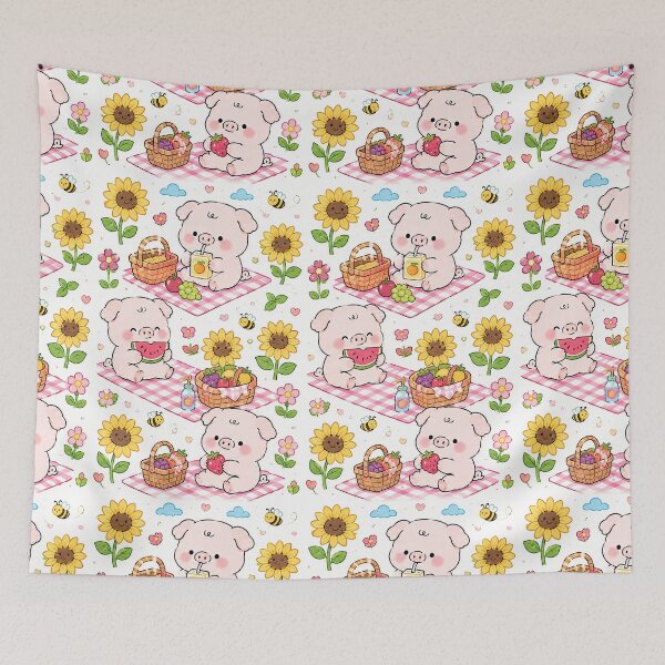 Item preview, Piggy Sunflower Picnic Pattern designed and sold by Soft Berry Studio.