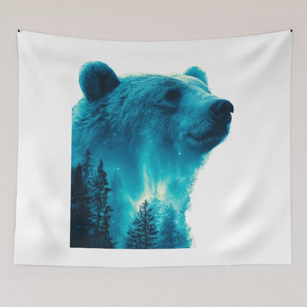 Item preview, Magical Blue Forest Bear Double Exposure  designed and sold by LC&LCPlatform.