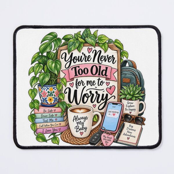 Item preview, You’re Never Too Old for Me to Worry – Mom of Grown Kids Saying designed and sold by CottageGardenCo.