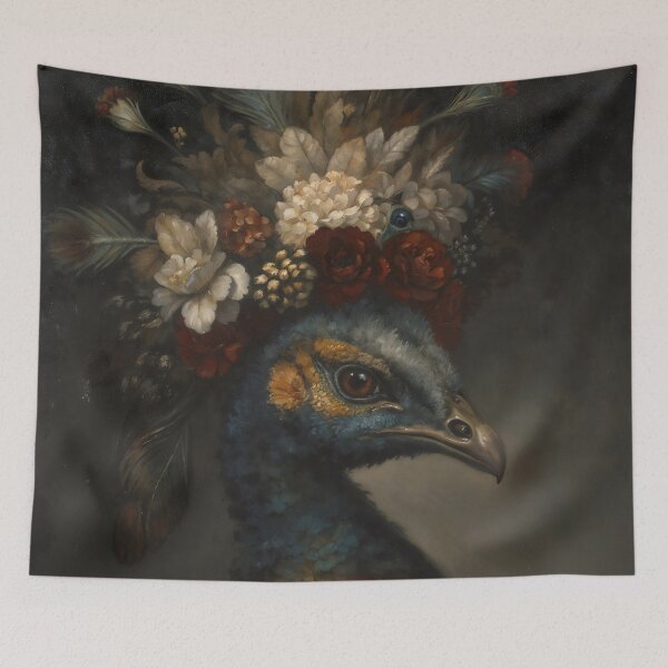 Item preview, Gothic Peacock Portrait With Floral Crown Painting designed and sold by DarkHolyQueen.